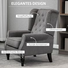 HOMCOM Single Chair Relax Chair Wing Chair S Taftingom, Lesene Noge, Poliester, Temno Siva, 74X86X102 Cm 