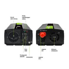 Green Cell Green Cell - Pretvornik napetosti PowerInverter z LCD zaslonom 12V do 230V 500W/1000W Čisti sinusni val