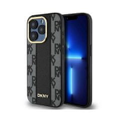 DKNY DKNY Usnjeno ohišje s kvačkanim enobarvnim vzorcem MagSafe - ohišje za iPhone 15 Pro (črno)