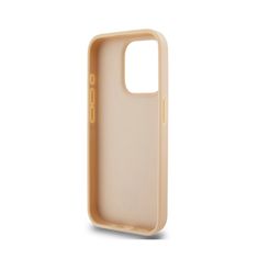 DKNY DKNY Usnjeno ohišje s karirastim enobarvnim vzorcem in potiskanimi črtami - etui za iPhone 15 Pro (roza)