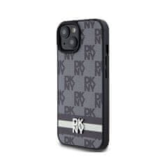 DKNY DKNY Usnjeno ohišje s karirastim enobarvnim vzorcem in potiskanimi črtami - etui za iPhone 15 / 14 / 13 (črno)