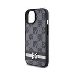 DKNY DKNY Usnjeno ohišje s karirastim enobarvnim vzorcem in potiskanimi črtami - etui za iPhone 15 / 14 / 13 (črno)