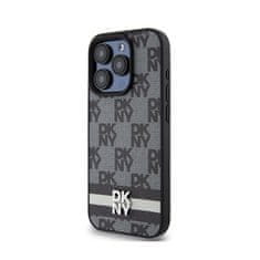 DKNY DKNY Usnjeno ohišje s karirastim enobarvnim vzorcem in potiskanimi črtami - ohišje za iPhone 15 Pro Max (črno)