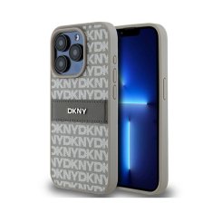 DKNY DKNY Usnjeno enoplastno ohišje s črto in kovinskim logotipom - ohišje za iPhone 15 Pro (bež)