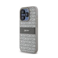 DKNY DKNY Usnjeno enoplastno ohišje s črto in kovinskim logotipom - ohišje za iPhone 15 Pro (bež)