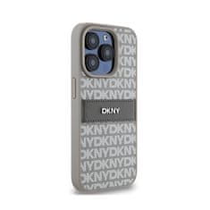 DKNY DKNY Usnjeno enoplastno ohišje s črto in kovinskim logotipom - ohišje za iPhone 15 Pro (bež)