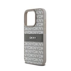 DKNY DKNY Usnjeno enoplastno ohišje s črto in kovinskim logotipom - ohišje za iPhone 15 Pro (bež)