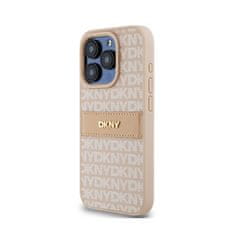 DKNY DKNY Usnjeno enoplastno ohišje s črto in kovinskim logotipom - ohišje za iPhone 15 Pro (roza)