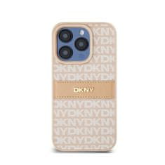 DKNY DKNY Usnjeno enoplastno ohišje s črto in kovinskim logotipom - ohišje za iPhone 15 Pro (roza)