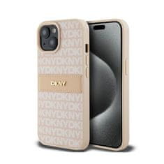 DKNY DKNY Usnjeno enoplastno ohišje s črto in kovinskim logotipom - ohišje za iPhone 15 / 14 / 13 (roza)