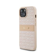 DKNY DKNY Usnjeno enoplastno ohišje s črto in kovinskim logotipom - ohišje za iPhone 15 / 14 / 13 (roza)