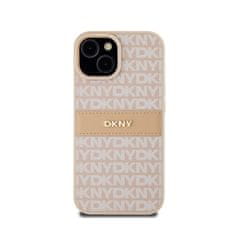 DKNY DKNY Usnjeno enoplastno ohišje s črto in kovinskim logotipom - ohišje za iPhone 15 / 14 / 13 (roza)