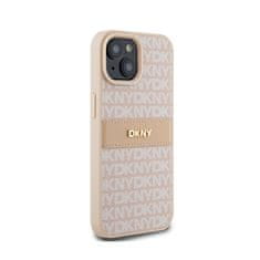 DKNY DKNY Usnjeno enoplastno ohišje s črto in kovinskim logotipom - ohišje za iPhone 15 / 14 / 13 (roza)