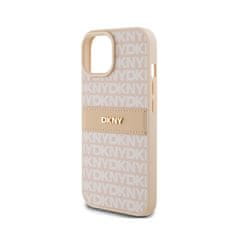 DKNY DKNY Usnjeno enoplastno ohišje s črto in kovinskim logotipom - ohišje za iPhone 15 / 14 / 13 (roza)