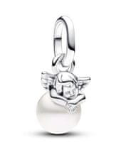 Pandora Srebrn mini obesek Angel z biserom ME 793108C01