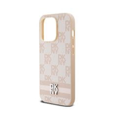 DKNY DKNY Usnjeno ohišje s karirastim enobarvnim vzorcem in potiskanimi črtami - etui za iPhone 14 Pro (roza)