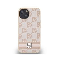 DKNY DKNY Usnjeno ohišje s karirastim enobarvnim vzorcem in potiskanimi črtami - ohišje za iPhone 15 Plus / 14 Plus (roza)