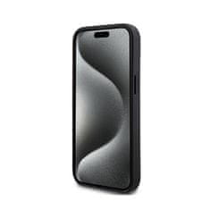 DKNY DKNY Usnjeno ohišje s karirastim enobarvnim vzorcem in potiskanimi črtami - etui za iPhone 15 Plus / 14 Plus (črno)