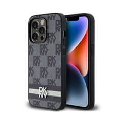 DKNY DKNY Usnjeno ohišje s karirastim enobarvnim vzorcem in potiskanimi črtami - etui za iPhone 14 Pro (črno)