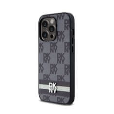 DKNY DKNY Usnjeno ohišje s karirastim enobarvnim vzorcem in potiskanimi črtami - etui za iPhone 14 Pro (črno)