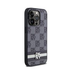 DKNY DKNY Usnjeno ohišje s karirastim enobarvnim vzorcem in potiskanimi črtami - etui za iPhone 14 Pro (črno)