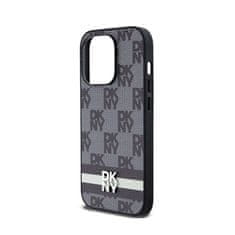 DKNY DKNY Usnjeno ohišje s karirastim enobarvnim vzorcem in potiskanimi črtami - etui za iPhone 14 Pro (črno)