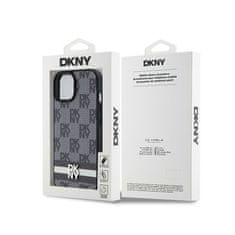 DKNY DKNY Usnjeno ohišje s karirastim enobarvnim vzorcem in potiskanimi črtami - etui za iPhone 14 / 15 / 13 (črno)