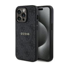 Guess Guess 4G Collection Usnjeno ohišje s kovinskim logotipom MagSafe - ohišje za iPhone 15 Pro (črno)