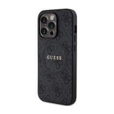 Guess Guess 4G Collection Usnjeno ohišje s kovinskim logotipom MagSafe - ohišje za iPhone 15 Pro (črno)