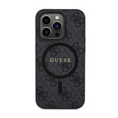 Guess Guess 4G Collection Usnjeno ohišje s kovinskim logotipom MagSafe - ohišje za iPhone 15 Pro (črno)