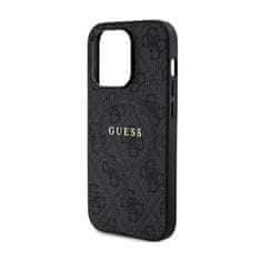 Guess Guess 4G Collection Usnjeno ohišje s kovinskim logotipom MagSafe - ohišje za iPhone 15 Pro (črno)