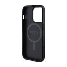 Guess Guess 4G Collection Usnjeno ohišje s kovinskim logotipom MagSafe - ohišje za iPhone 15 Pro (črno)