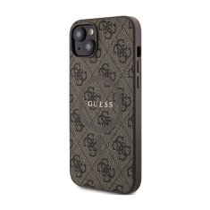 Guess Guess 4G Collection Usnjeni kovinski MagSafe ovitek z logotipom - iPhone 15 / 14 / 13 (rjav)