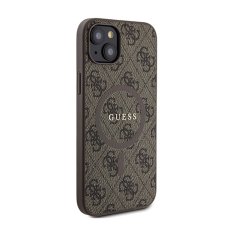 Guess Guess 4G Collection Usnjeni kovinski MagSafe ovitek z logotipom - iPhone 15 / 14 / 13 (rjav)