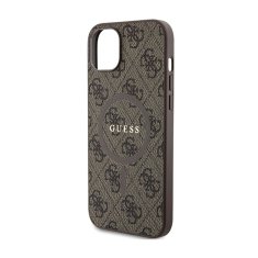 Guess Guess 4G Collection Usnjeni kovinski MagSafe ovitek z logotipom - iPhone 15 / 14 / 13 (rjav)