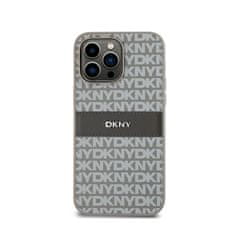 DKNY DKNY Usnjeno enoplastno ohišje s črto in kovinskim logotipom - ohišje za iPhone 14 Pro (bež)