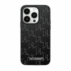 Karl Lagerfeld Karl Lagerfeld Usnjeni kovinski logotip Monogram - Ohišje za iPhone 15 Pro Max (črno)