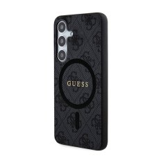 Guess Guess 4G Collection Usnjeno kovinsko ohišje z logotipom MagSafe - Ohišje za Samsung Galaxy S24 (črno)