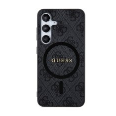 Guess Guess 4G Collection Usnjeno kovinsko ohišje z logotipom MagSafe - Ohišje za Samsung Galaxy S24 (črno)