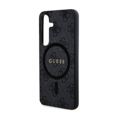 Guess Guess 4G Collection Usnjeno kovinsko ohišje z logotipom MagSafe - Ohišje za Samsung Galaxy S24 (črno)