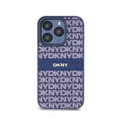 DKNY DKNY Usnjeno enoplastno ohišje s črto in kovinskim logotipom - ohišje za iPhone 15 Pro (modro)