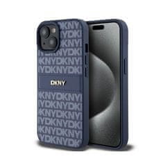 DKNY DKNY Usnjeno enoplastno ohišje s črto in kovinskim logotipom - ohišje za iPhone 15 / 14 / 13 (modro)