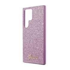 Guess Guess kovinski ovitek z logotipom Glitter Flakes - Samsung Galaxy S24 Ultra Case (vijolična)