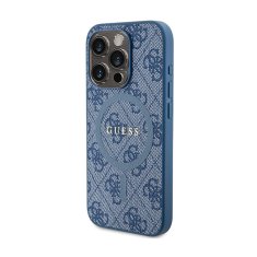 Guess Guess 4G Collection Usnjeno ohišje s kovinskim logotipom MagSafe - iPhone 14 Pro (modro)