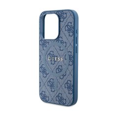 Guess Guess 4G Collection Usnjeno ohišje s kovinskim logotipom MagSafe - iPhone 14 Pro (modro)