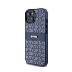 DKNY DKNY Usnjeno enoplastno ohišje s črto in kovinskim logotipom - ohišje za iPhone 15 / 14 / 13 (modro)