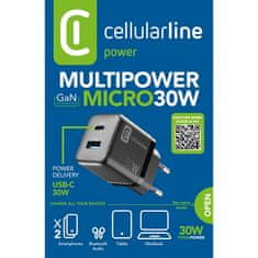 CellularLine Cellularline Multipower Micro GaN - USB-C in USB-A Power Delivery 30W omrežni polnilec (črn)