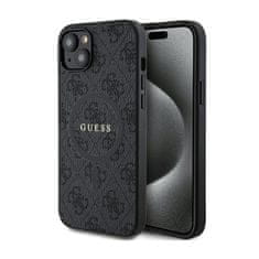 Guess Usnjeni kovinski MagSafe etui z logotipom za iPhone 15 Plus / 14 Plus iz kolekcije Guess 4G (črn)