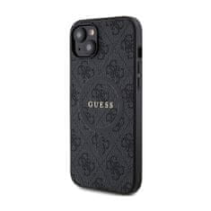 Guess Usnjeni kovinski MagSafe etui z logotipom za iPhone 15 Plus / 14 Plus iz kolekcije Guess 4G (črn)