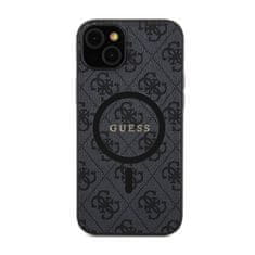 Guess Usnjeni kovinski MagSafe etui z logotipom za iPhone 15 Plus / 14 Plus iz kolekcije Guess 4G (črn)